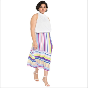 Eloquii Multicolored Bright Striped Summer‎ Midi Skirt NWT 16 (104)